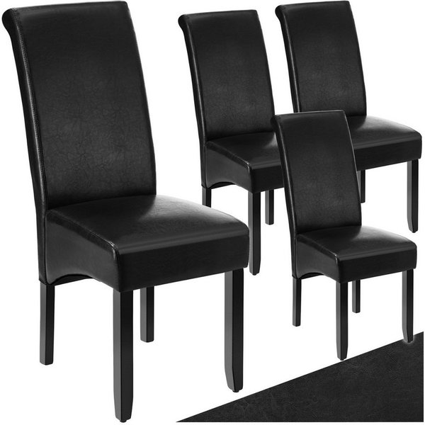 tectake Esszimmerstuhl Küchenstuhl gepolstert mit Kunstlederbezug, 44 x 63 x 106 cm (Wohnzimmerstuhl in schwarz, 4 St), hohe Rückenlehne, massive Holzbeine, bod