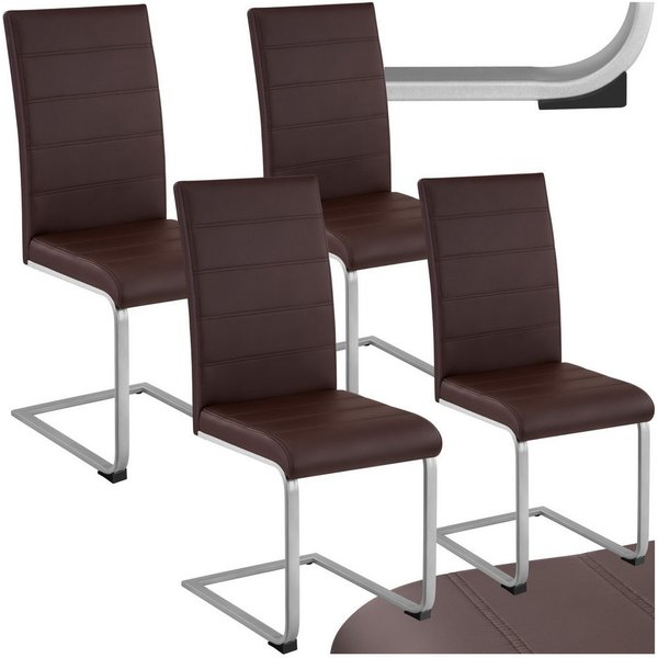 tectake Esszimmerstuhl Küchenstuhl gepolstert mit Kunstlederbezug, 41 x 52 x 99 cm (Schwingstuhl Bettina in braun, 4 St), hohe Rückenlehne, Stahlgestell, bodens