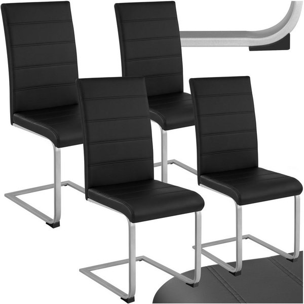 tectake Esszimmerstuhl Küchenstuhl gepolstert mit Kunstlederbezug, 41 x 52 x 99 cm (Schwingstuhl Bettina in schwarz, 4 St), hohe Rückenlehne, Stahlgestell, bode
