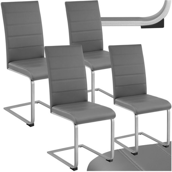 tectake Esszimmerstuhl Küchenstuhl gepolstert mit Kunstlederbezug, 41 x 52 x 99 cm (Schwingstuhl Bettina in grau, 4 St), hohe Rückenlehne, Stahlgestell, bodensc