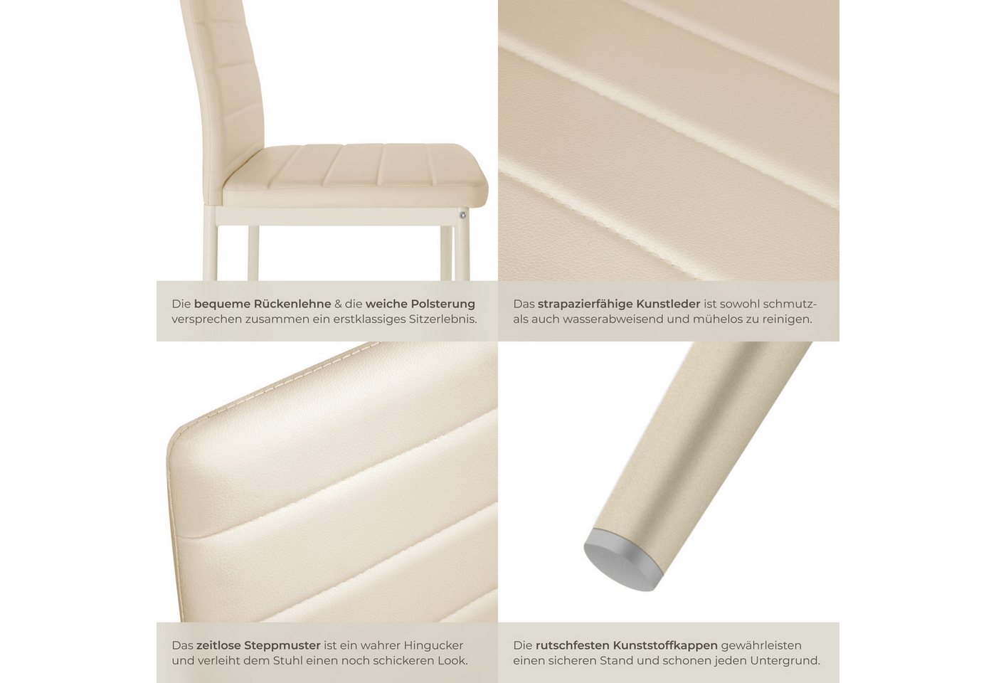 tectake Esszimmerstuhl Küchenstuhl gepolstert mit Kunstlederbezug, 45 x 48 x 98,5 cm (Armlehnstuhl Thomas in beige, 6 St), hohe Rückenlehne, massive Holzbeine,  – Bild 4 von 5