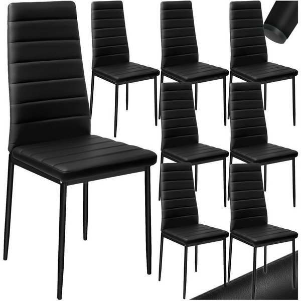 tectake Esszimmerstuhl Küchenstuhl gepolstert mit Kunstlederbezug, 45 x 48 x 98,5 cm (Wohnzimmerstuhl Thomas in schwarz, 8 St), hohe Rückenlehne, schlanke Stahl