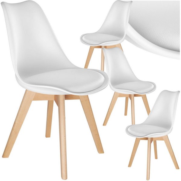 tectake Esszimmerstuhl Küchenstuhl Scandi-Design, gepolsterte Sitzfläche, 49 x 53 x 82 cm (Polsterstuhl Frederikke in weiß, 4 St), ergonomische Form, massive Ho