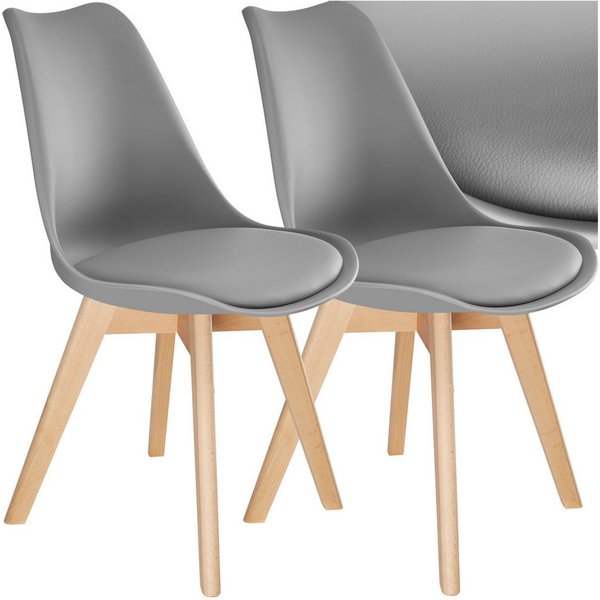 tectake Esszimmerstuhl Küchenstuhl Scandi-Design, gepolsterte Sitzfläche, 49 x 53 x 82 cm (Polsterstuhl Frederikke in grau, 2 St), ergonomische Form, massive Ho