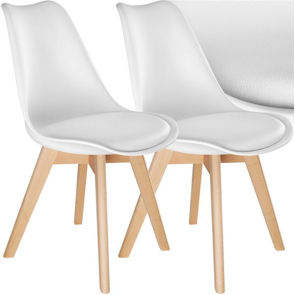 tectake Esszimmerstuhl Küchenstuhl Scandi-Design, gepolsterte Sitzfläche, 49 x 53 x 82 cm (Polsterstuhl Frederikke in weiß, 2 St), ergonomische Form, massive Ho