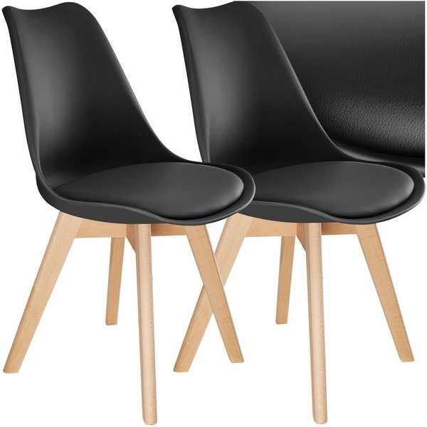 tectake Esszimmerstuhl Küchenstuhl Scandi-Design, gepolsterte Sitzfläche, 49 x 53 x 82 cm (Polsterstuhl Frederikke in schwarz, 2 St), ergonomische Form, massive