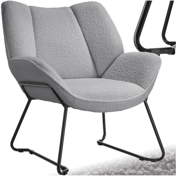 tectake Esszimmerstuhl Polstersessel, mit Bouclé-Bezug, 73 x 72 x 81 cm (Fernsehsessel Kjeld in hellgrau, 1 St), Stahlgestell, bodenschonende Kunststoffclips, B