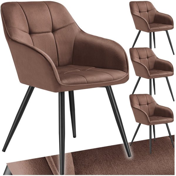 tectake Esszimmerstuhl Polstersessel gepolstert, in Samtoptik, gesteppt, 58 x 62 x 82 cm (Küchenstuhl Marilyn in braun/schwarz, 4 St), durchgehende Lehne, Stahl