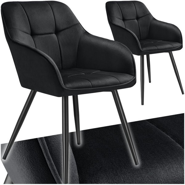 tectake Esszimmerstuhl Polstersessel gepolstert, in Samtoptik, gesteppt, 58 x 62 x 82 cm (Küchenstuhl Marilyn in schwarz/schwarz, 2 St), durchgehende Lehne, Sta