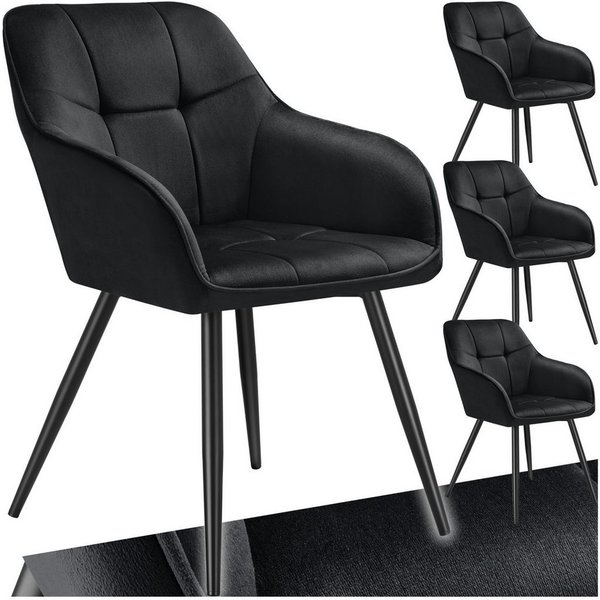 tectake Esszimmerstuhl Polstersessel gepolstert, in Samtoptik, gesteppt, 58 x 62 x 82 cm (Küchenstuhl Marilyn in schwarz/schwarz, 4 St), durchgehende Lehne, Sta