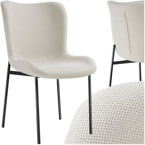 tectake Esszimmerstuhl Polsterstuhl, Belastbarkeit 120 kg, 54 x 62 x 90 cm (Lehnstuhl Tessa in Webstoff off-white/schwarz, 1 St), ergonomische Form mit hoher Rü