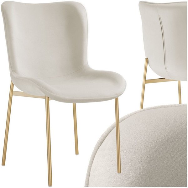 tectake Esszimmerstuhl Polsterstuhl, Belastbarkeit 120 kg, 54 x 62 x 90 cm (Lehnstuhl Tessa in Samtoptik beige/gold, 1 St), ergonomische Form mit hoher Rückenle