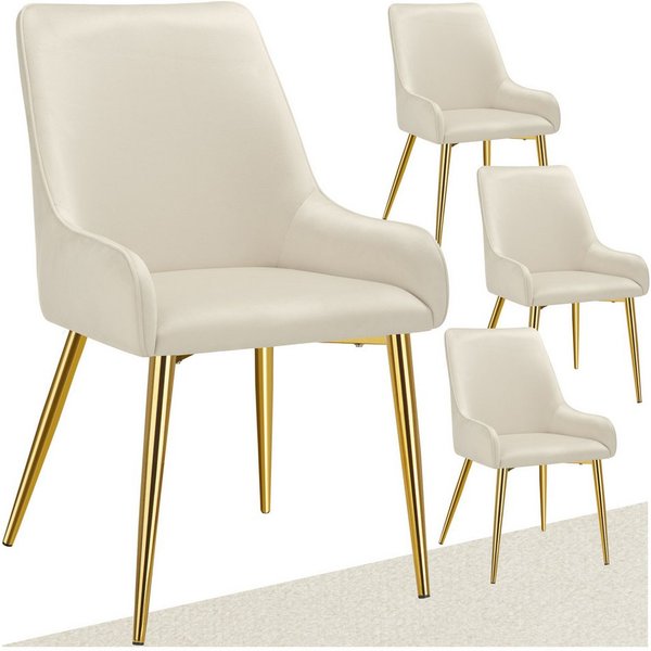 tectake Esszimmerstuhl Polsterstuhl in Samtoptik, gepolstert, 52 x 61 x 89 cm (Küchenstuhl Avane in beige, 4 St), pulverbeschichtete Stahlbeine, bodenschonend, 