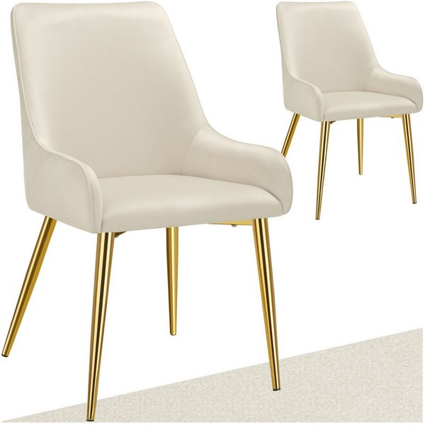 tectake Esszimmerstuhl Polsterstuhl in Samtoptik, gepolstert, 52 x 61 x 89 cm (Küchenstuhl Avane in beige, 2 St), pulverbeschichtete Stahlbeine, bodenschonend, 