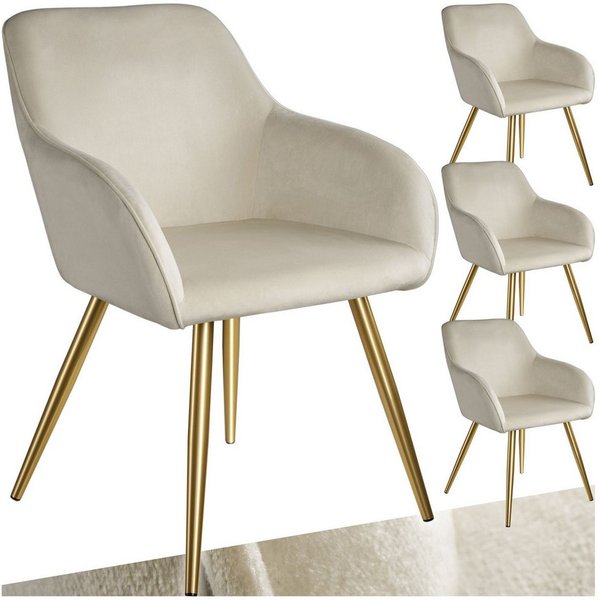 tectake Esszimmerstuhl Polsterstuhl Samtoptik mit durchgehender Lehne und goldenen (Samtstuhl Marilyn, 4 St), bodenschonende Kunststoffkappen, komfortable Sitzf