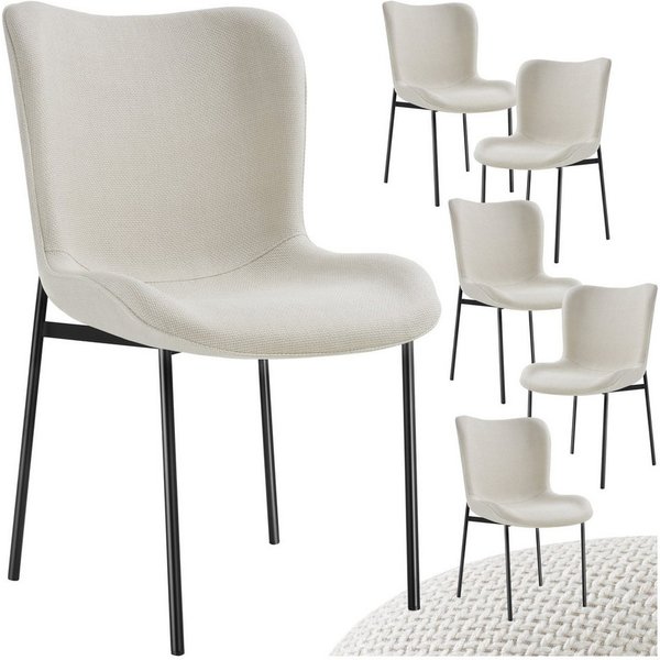 tectake Esszimmerstuhl Polsterstuhl, Belastbarkeit 120 kg, 54 x 62 x 90 cm (Lehnstuhl Tessa in Webstoff off-white/schwarz, 6 St), ergonomische Form mit hoher Rü
