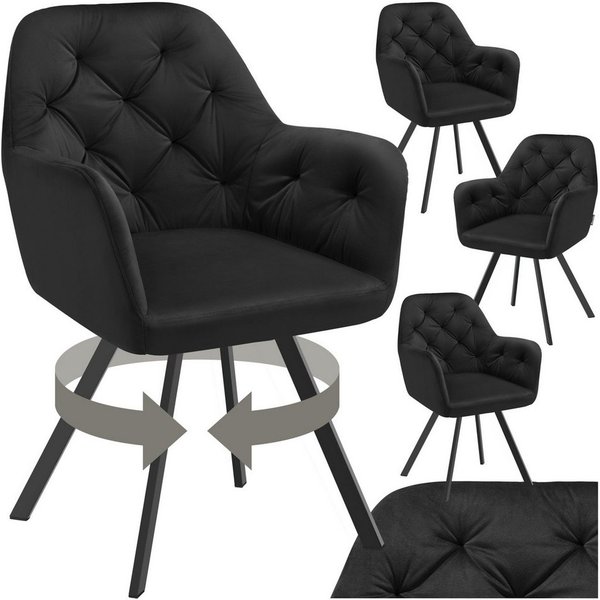 tectake Esszimmerstuhl Samt-Armlehnstuhl gepolstert, mit Steppmuster, 58 x 58 x 87 cm (Bürostuhl Lucia in schwarz, 4 St), 180° drehbar, Stahlbeine, bodenschonen