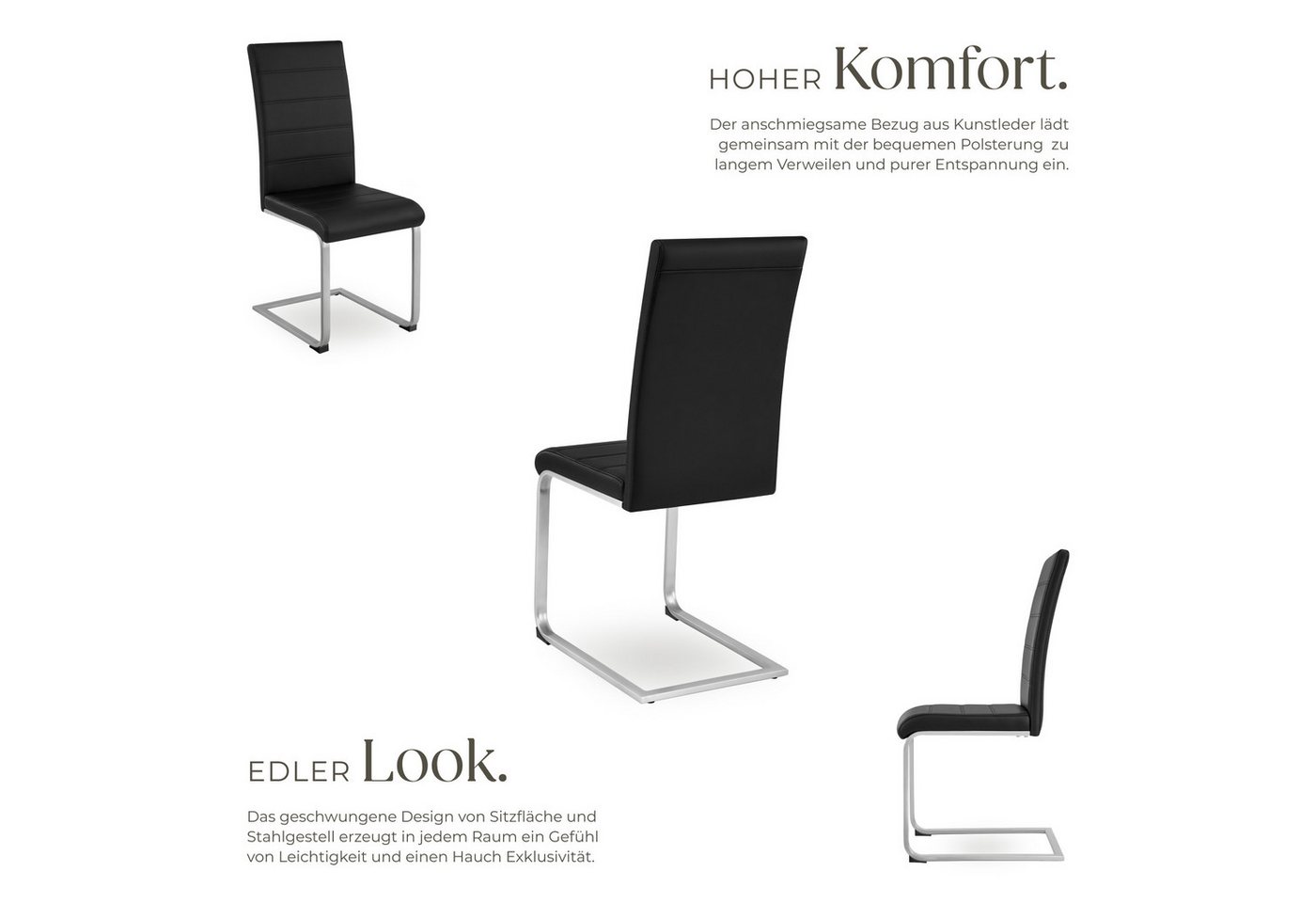 tectake Esszimmerstuhl schwingstuhl set mit gepolstertem kunstlederbezug (Klappstuhl Set Bettina, 6 St), ergonomisch geformte rückenlehne, hohe belastbarkeit – Bild 3 von 5
