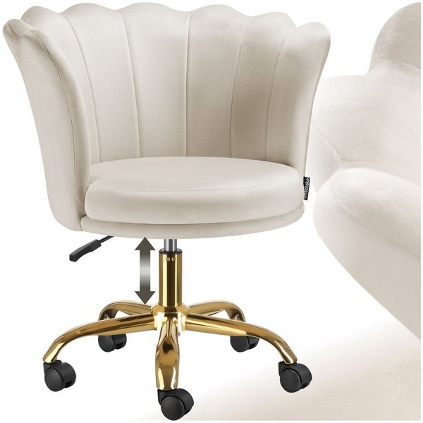 tectake Esszimmerstuhl Sessel dick gepolstert, mit Samtbezug, 67 x 64 x 76 cm (Wohnzimmersessel Stella in creme/gold, 1 St), gewölbte, extrabreite Rückenlehne, 
