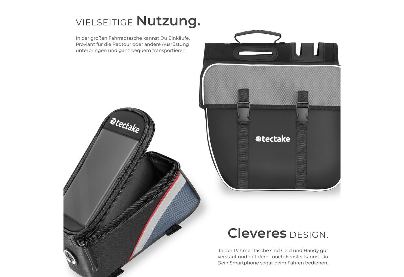 tectake Fahrradtasche (Fahrradtasche Set GEORG, in schwarz/rot), Mit reflektierenden Streifen – Bild 3 von 5