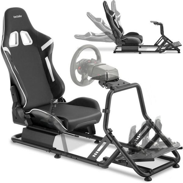 tectake Gaming-Stuhl SimRacing Stuhl, verstellbar, pflegeleichter Kunstlederbezug (Rennsitz Play, 1 St), kompatibel mit Logitech, Fanatec, Thrustmaster und mehr