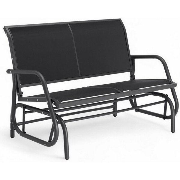 tectake Gartenbank Outdoor-Sitzbank, 121 x 72 x 86,5 cm, sanfter Schaukelmechanismus (Parkbank Greta, in schwarz), 2-Sitzer, atmungsaktives Kunststoffgewebe, Be