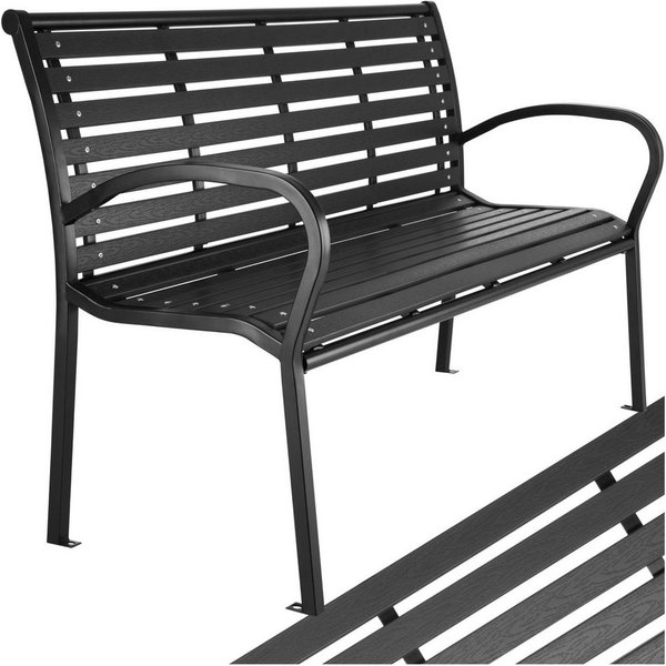tectake Gartenbank Outdoor-Sitzbank, 126 x 62 x 81,5 cm, aus Kunststoff und Stahl (Parkbank Pino, in schwarz), 3-Sitzer, wetterbeständig, mit einer Belastbarkei