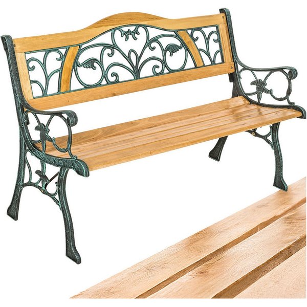 tectake Gartenbank Outdoor-Sitzbank, 124 x 60 x 83 cm, gefertigt aus Holz und Gusseisen (Parkbank Kathi, in braun), 2-Sitzer, wetterbeständig, mit einer Belastb