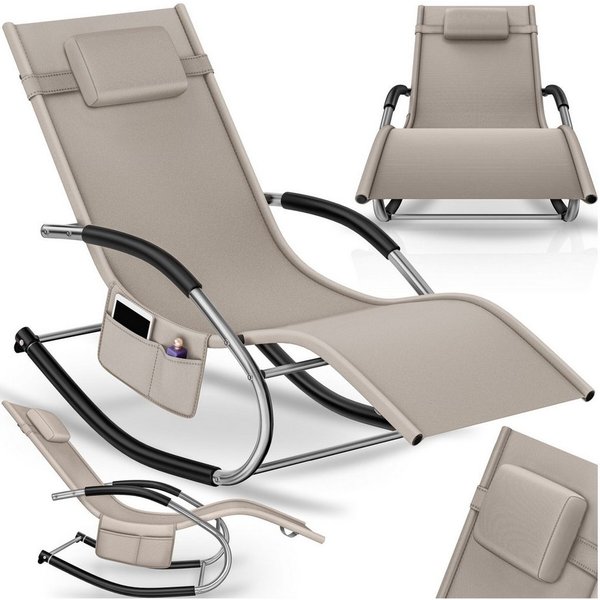 tectake Gartenliege Relaxliege ergonomisch, wetterfest, mit Kopfkissen, atmungsaktiv, Liegestuhl Taya, 1 St., in Beige, komfortable Schwingbewegung und geschwun