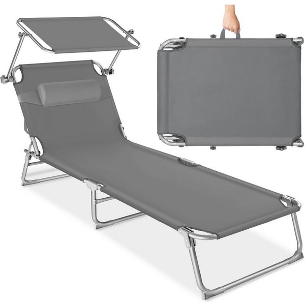 tectake Gartenliege Sonnenliege, verstellbare Rückenlehne mit Kopfpolster, 190x68x111cm, Liegestuhl Chloé, 1 St., in Grau, klappbar, verstellbares Sonnendach, w