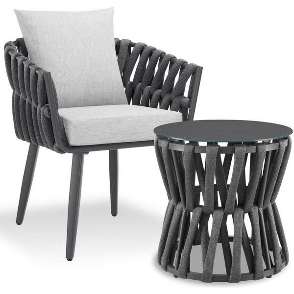 tectake Gartenlounge-Set Aluminium Sitzgruppe, höhenverstellbar, mit Sicherheitsglasplatte, (Gartenmöbel Garnitur Lugano, 2-tlg., im Rope-Design in anthrazit/gr