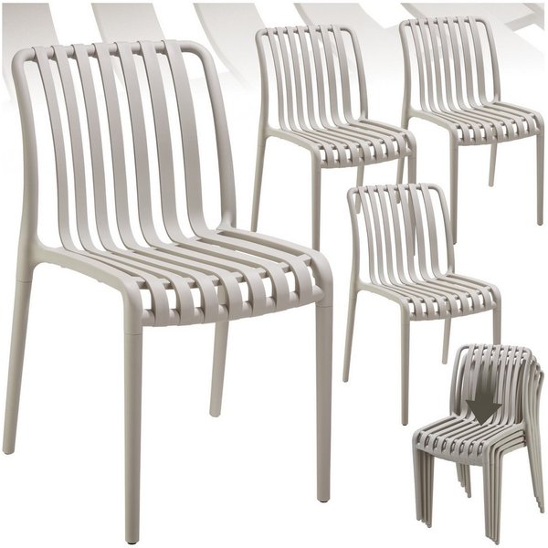 tectake Gartenstuhl Balkonstuhl, stapelbar, Belastbarkeit 110 kg, 47 x 58 x 80,5 cm (Terrassenstuhl Alcudia für Außen in Taupe, 4 St), wetterfest und UV-beständ