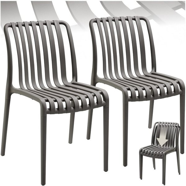 tectake Gartenstuhl Balkonstuhl, stapelbar, Belastbarkeit 110 kg, 47 x 58 x 80,5 cm (Terrassenstuhl Alcudia für Außen in Antrazit, 2 St), wetterfest und UV-best