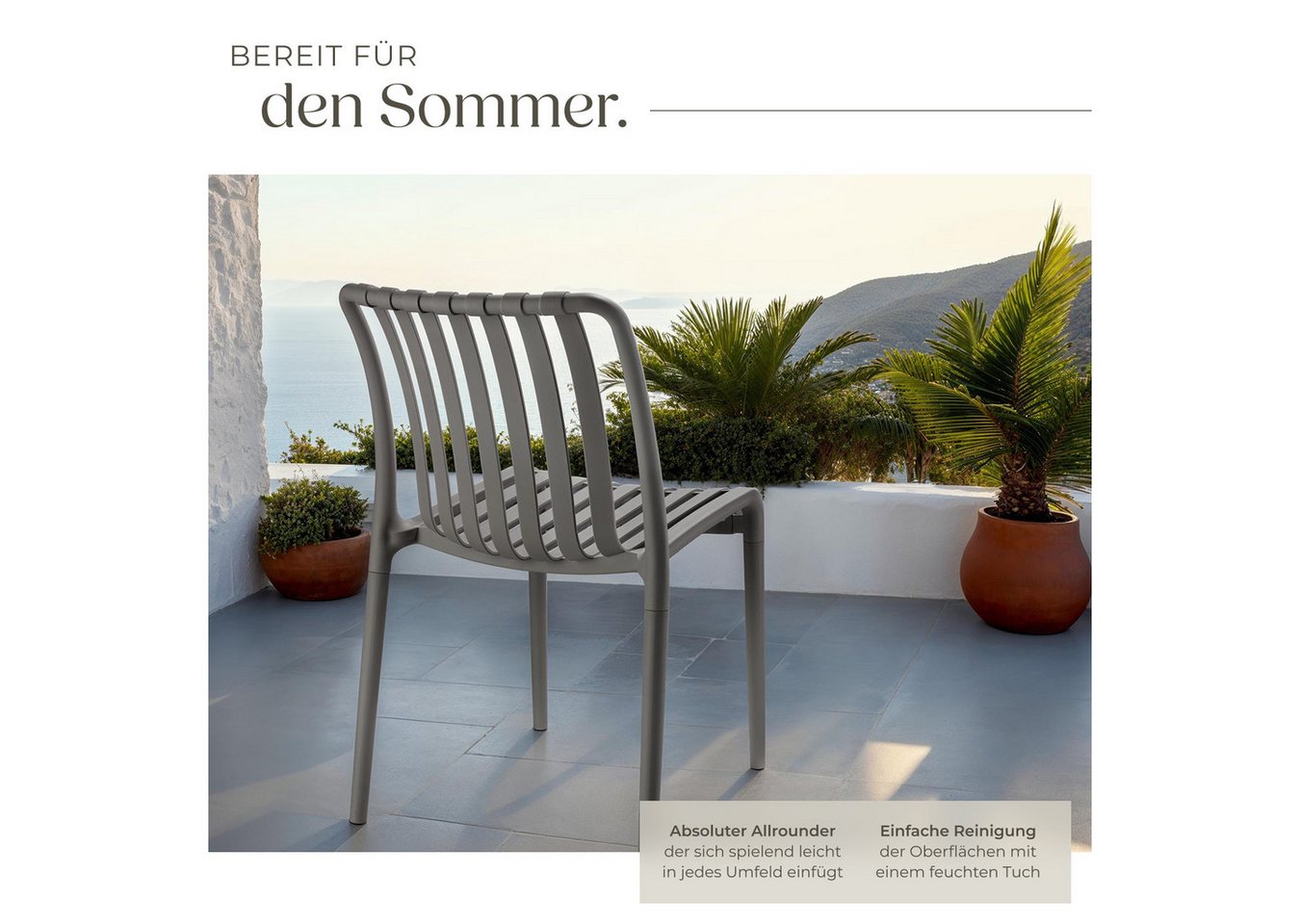 tectake Gartenstuhl Balkonstuhl, stapelbar, Belastbarkeit 110 kg, 47 x 58 x 80,5 cm (Terrassenstuhl Alcudia für Außen in Antrazit, 2 St), wetterfest und UV-best – Bild 4 von 5