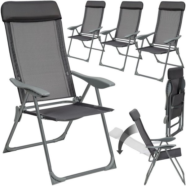 tectake Gartenstuhl Balkonstuhl, klappbar, Textilene-Gewebe, 73 x 59 x 110 cm (Terrassenstuhl Maurine für Außen in Antrazit, 4 St), wetterfest und UV-beständig,
