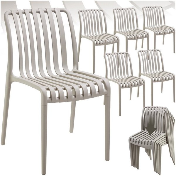 tectake Gartenstuhl Balkonstuhl, stapelbar, 47 x 58 x 80,5 cm, Belastbarkeit 110 kg (Terrassenstuhl Alcudia für Außen in Taupe, 6 St), wetterfest und UV-beständ