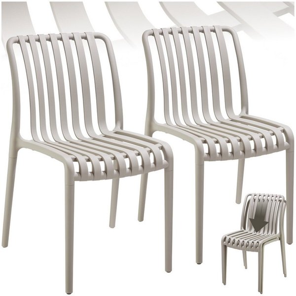 tectake Gartenstuhl Balkonstuhl, stapelbar, Belastbarkeit 110 kg, 47 x 58 x 80,5 cm (Terrassenstuhl Alcudia für Außen in Taupe, 2 St), wetterfest und UV-beständ
