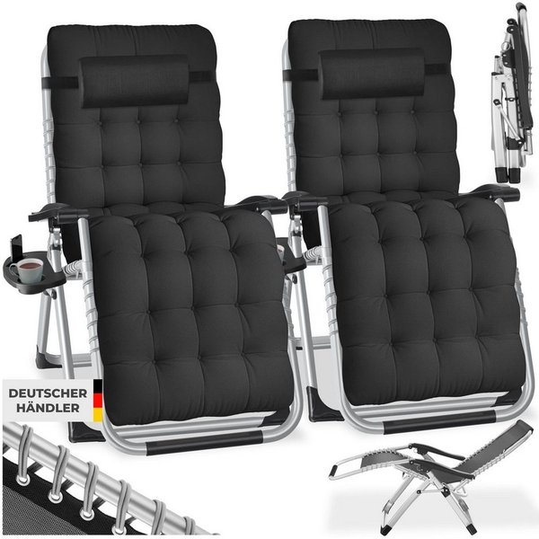 tectake Gartenstuhl Sonnenliege, klappbar, Belastbarkeit je 200 kg, 84 x 168 x 82,5 cm (Terrassenstuhl Cloud für Außen in Schwarz, 2 St), widerstandsfähig, Sitz