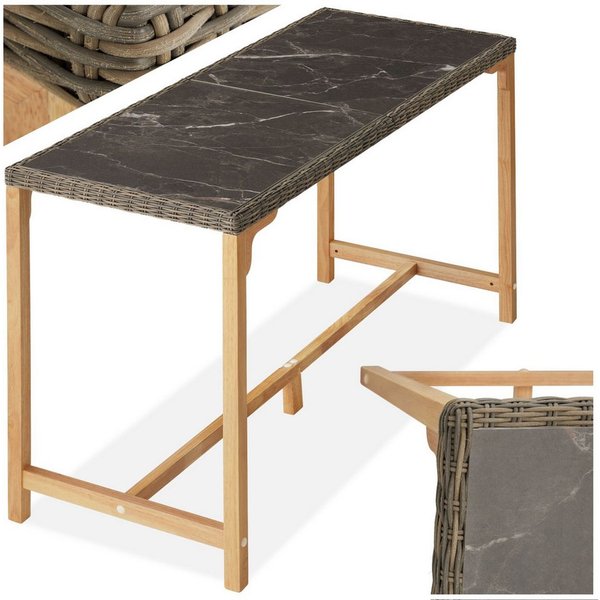 tectake Gartentisch Rattan Bartisch mit Aluminium- und Holzgestell, 161x64,5x99,5cm (Outdoor Esstisch Lovas, 1-St., für Außen in Natur), abnehmbare Feinsteinzeu