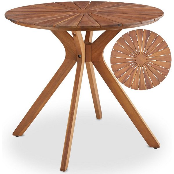 tectake Gartentisch runder outdoor Esstisch aus massivem Akazienholz, 70 x 70 x 62 cm (Terrassentisch Pollensa, 1-St., in braun), Tischplatte mit Sonnenmuster, 