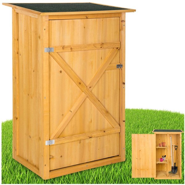 tectake Geräteschrank Gartenschrank, 75 x 56 x 118 cm, gefertigt aus imprägniertem (Terrassenschrank Taman, 1-St., in braun) Zwei Regalböden, Dachpappe aus Bitu