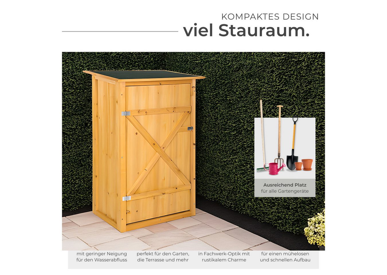 tectake Geräteschrank Gartenschrank, 75 x 56 x 118 cm, gefertigt aus imprägniertem (Terrassenschrank Taman, 1-St., in braun) Zwei Regalböden, Dachpappe aus Bitu – Bild 3 von 5