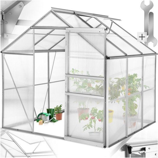 tectake Gewächshaus Treibhaus, Maße: 185 x 190 x 195 cm, UV-beständig und wärmedämmend, 0,40 mm Wandstärke, Pflanzenhaus, in transparent, 5,85 m³, Aluminiumrahm