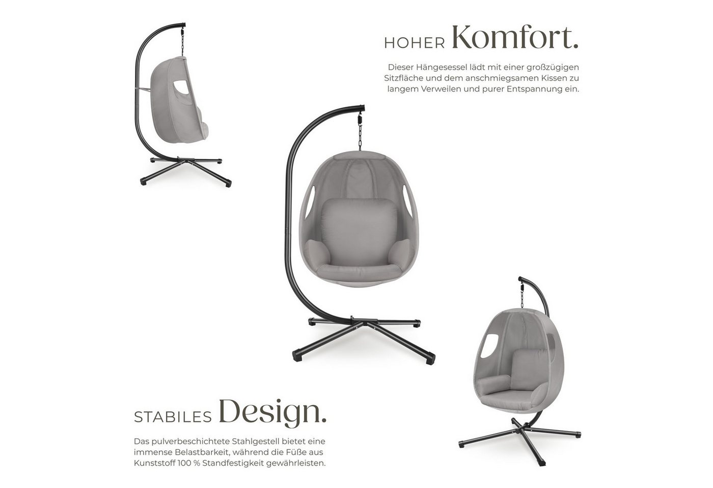 tectake Hängesessel Korbsessel, inklusive Schutzhülle, stabil, 100 x 97 x 201 cm (Hängekorb mit Gestell Anika, für Indoor und Outdoor in anthrazit), mit dickem  – Bild 3 von 5