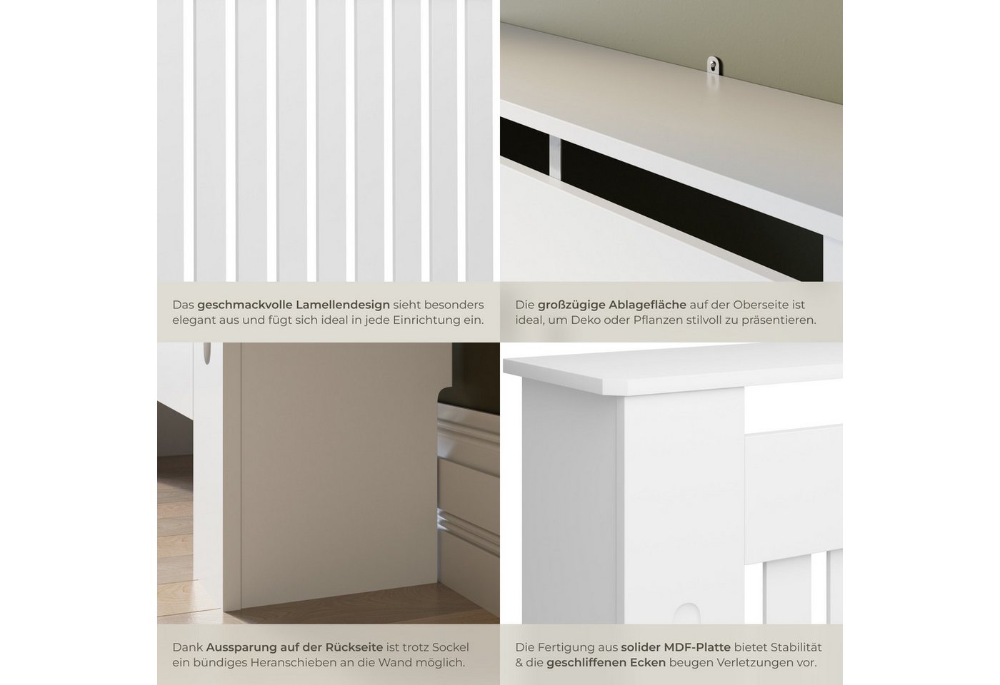 tectake Heizungsverkleidung Heizkörperabdeckung, optimale Luftzirkulation, verschiedene Größen, Robuste MDF-Platte, zusätzliche Ablagefläche, Belastbarkeit 5 kg – Bild 4 von 5