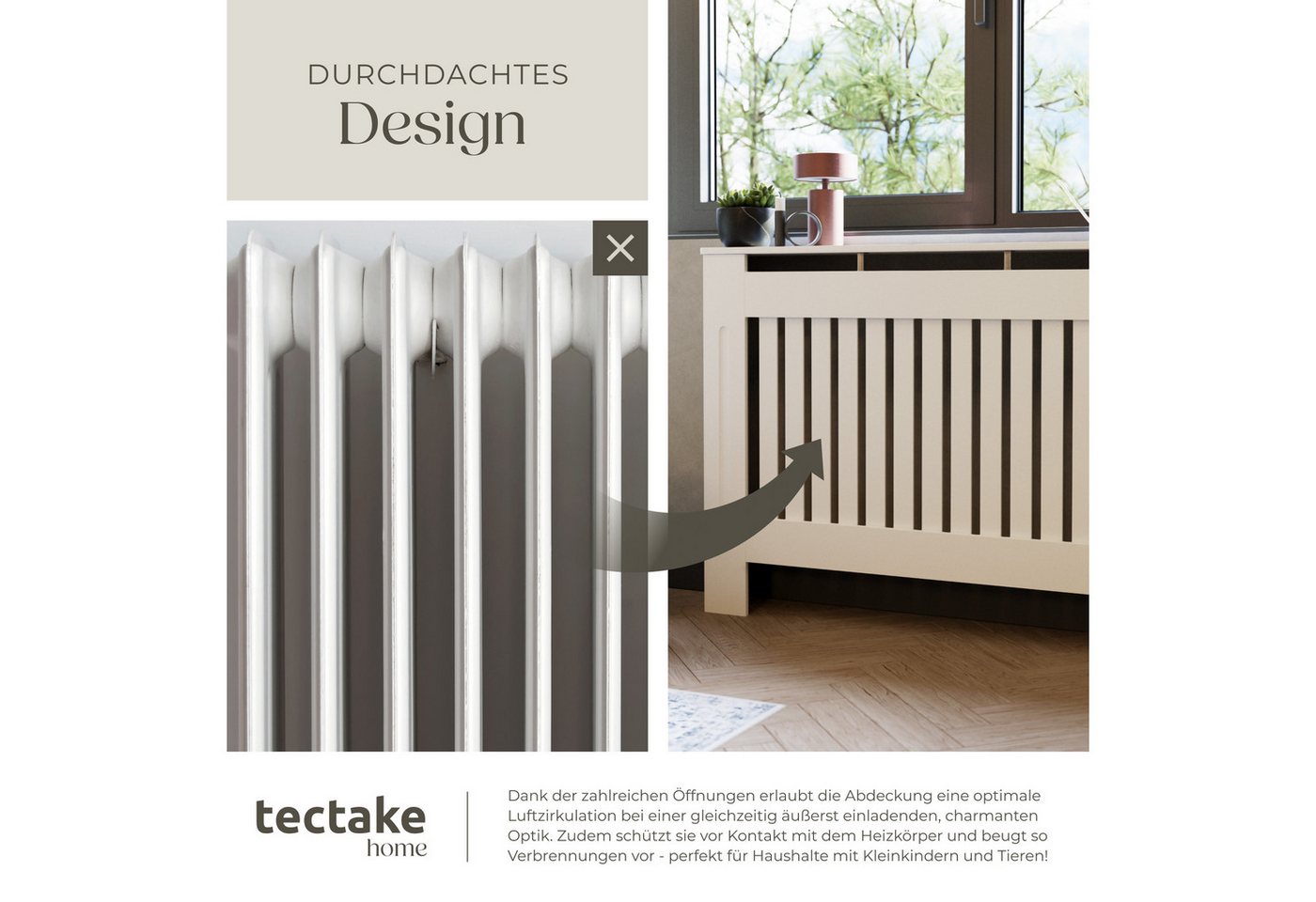tectake Heizungsverkleidung Heizkörperabdeckung, optimale Luftzirkulation, verschiedene Größen, Robuste MDF-Platte, zusätzliche Ablagefläche, Belastbarkeit 5 kg – Bild 5 von 5