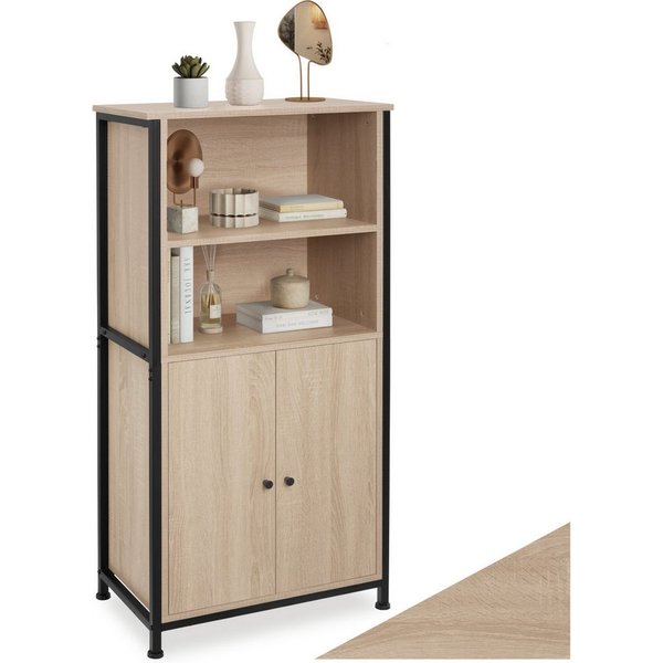 tectake Highboard Hochkommode, höhenverstellbare Füße, 60 x 38 x 125 cm, Holz und (Stauraumschrank Doncaster, in Industrial Holz hell, Eiche Sonoma), Schrankfac