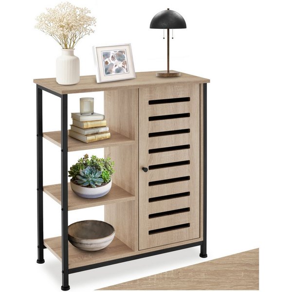 tectake Highboard Hochkommode, mit höhenverstellbaren Kunststofffüßen, 70 x 32 x 82 cm (Stauraumschrank, in Industrial Holz hell, Eiche Sonoma), Industrial Styl