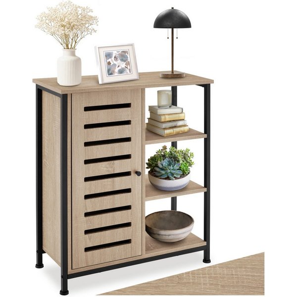 tectake Highboard Hochkommode, mit höhenverstellbaren Kunststofffüßen, 70 x 32 x 82 cm (Stauraumschrank, in Industrial Holz hell, Eiche Sonoma), Industrial Styl