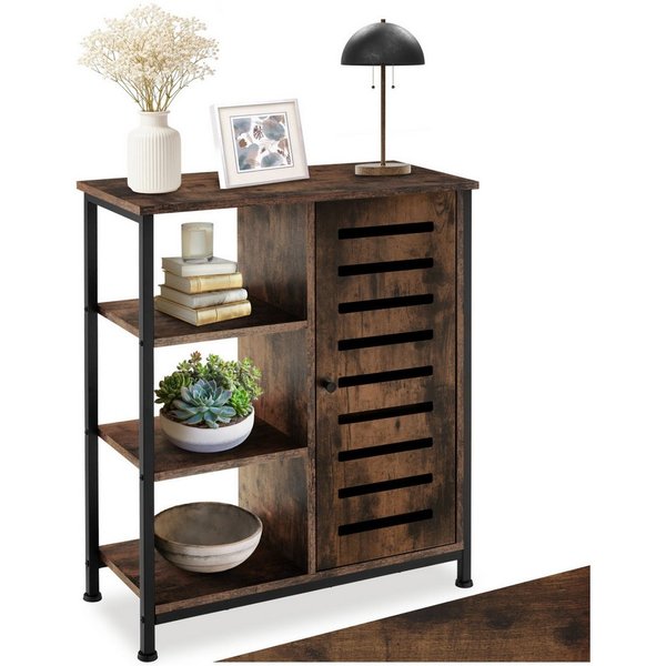 tectake Highboard Hochkommode, mit höhenverstellbaren Kunststofffüßen, 70 x 32 x 82 cm (Stauraumschrank, in Industrial Holz dunkel, rustikal), Industrial Style,